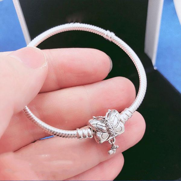 

wholesale romantic 925 sterling bracelet silver moments decorative butterfly clasp bracelet fits for european bracelets charms and beads, Golden;silver