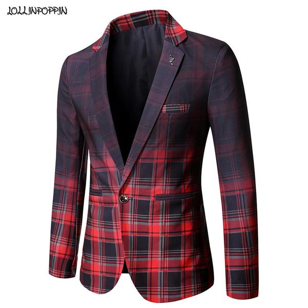 

men's suits & blazers men plaid casual gradient color 2021 checkered pattern slim fit notched lapel suit jacket, White;black