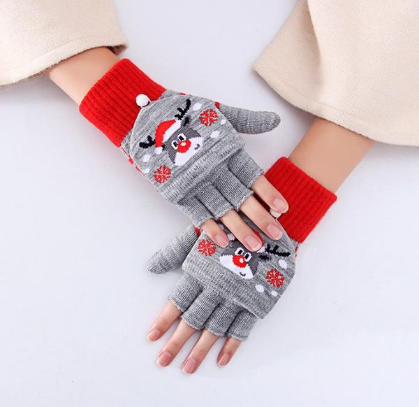 

five fingers gloves fashion trend half finger flip women winter thicken christmas day warm female students, Blue;gray