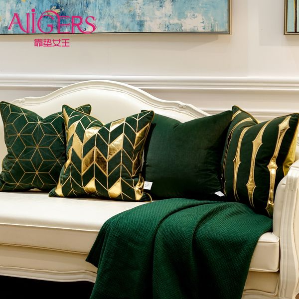 Avigers Luxus-Kissenbezüge in Grün und Gold, dekorative Kissenbezüge, Überwurf-Kissenbezüge mit Applikation, 45 x 45, 50 x 50 Kissen für Sofa 201123