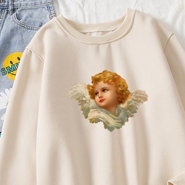 

women's hoodies & sweatshirts vintage graphic sweatshirt harajuku angel hoodie women 90s art style pullover fashion cotton casual korea, Black