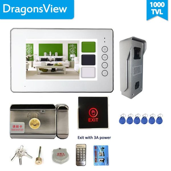 

dragonsview 7 inch wired intercom video door bell lock exit button built-in 3a power unlock talk waterproof touch button