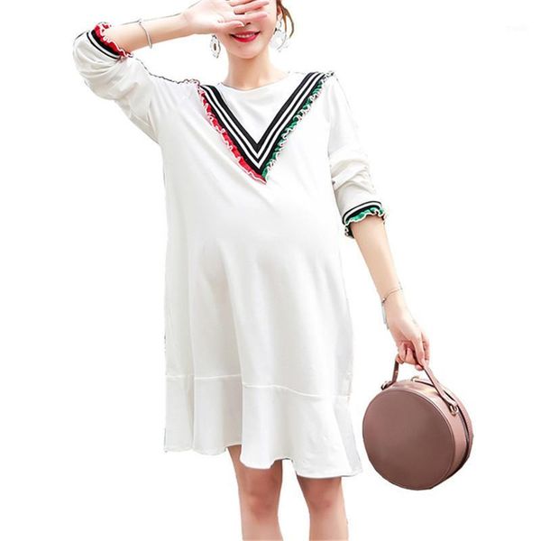 

spring and autumn new 2019 vestidos de fiesta loose large size long pregnant women fishtail dress women fat sister1, Black;gray