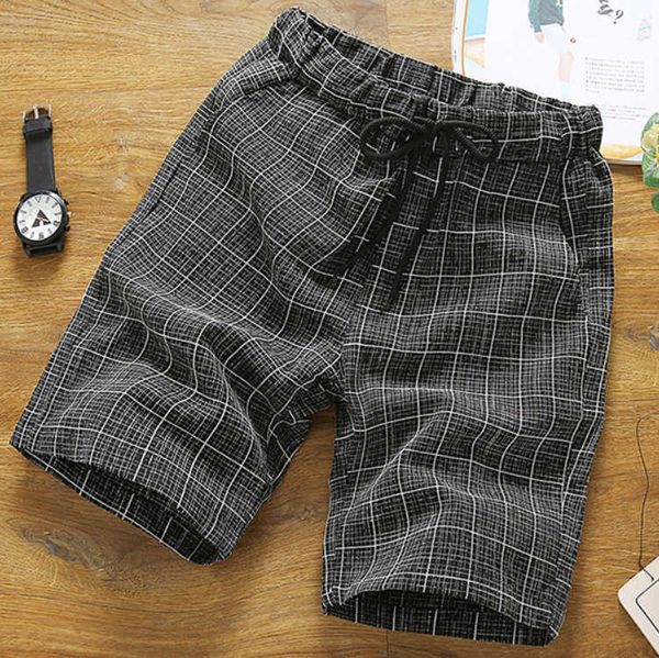 

taoxia korean slim plaid shorts men's casual capris british style, White;black