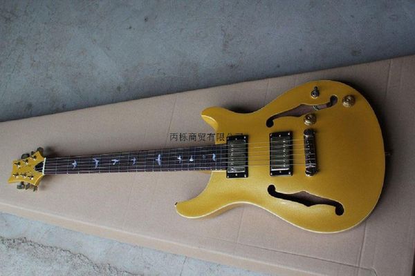 

shipping new new double f hole empty heart custom electric guitar silver guitar @9
