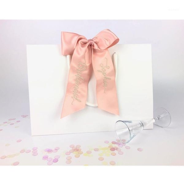 

gift wrap personalised ribbon bag pink bride keepsake embroidered birthday cutom bridal party1