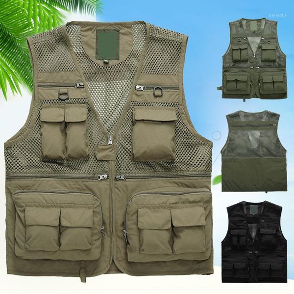 

newly outdoor quick-drying fishing vest multi-pocket breathable mesh pgraphy casual vest1, Black;white