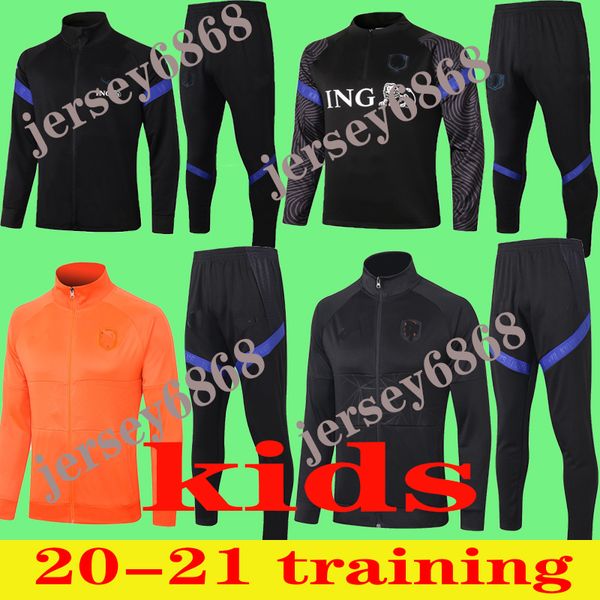 

kids 2020 2021 netherlands soccer tracksuit jacket 2020/21 kids holland survetement de jong de ligt virgil maillot de football training suit, Black;white
