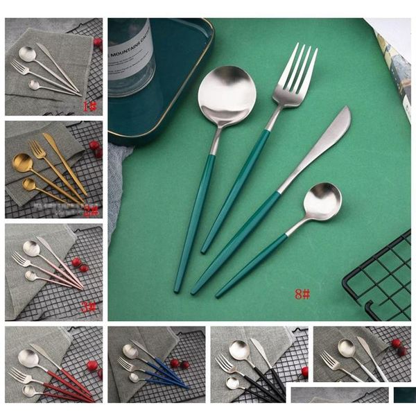 

4pcs/set black gold cutlery set stainless steel dinnerware silverware white red pink tableware set knife fork spoon flatware kits bc