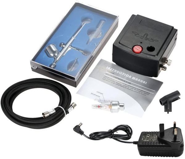 

airbrush gravity feed dual action air compressor kit for art painting tattoo manicure craft cake spray model brush nail tool set