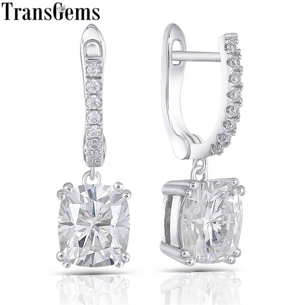 

transgems silver center 6x7mm h color cushion cut moissanite drop earrings for women wedding gift y200620, Golden