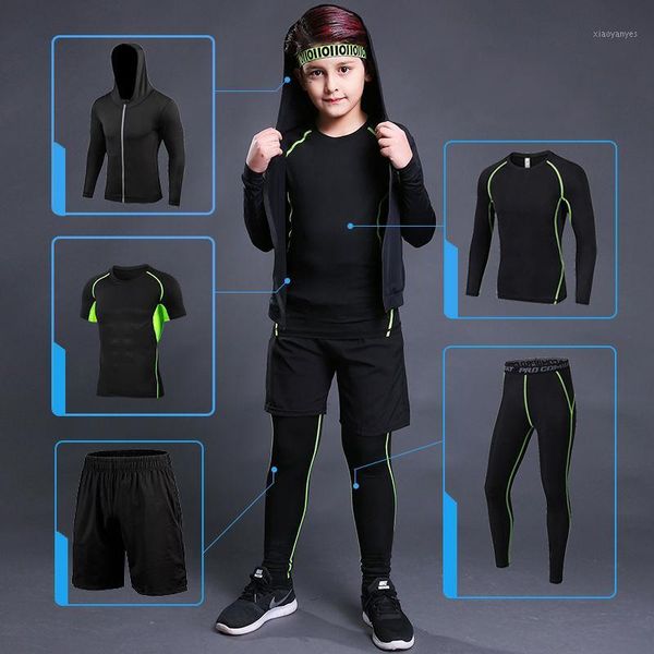 

running sets quick dry children's tights training suit men kids leggings basketball tracksuit breathable jogging sports suits1, Black;blue