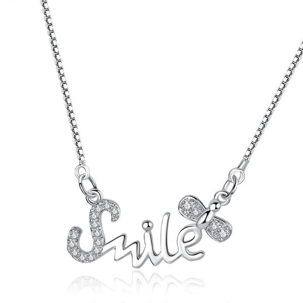 

fashion new ladies letter smile bow zircon necklace party wedding jewelry accessories, Silver