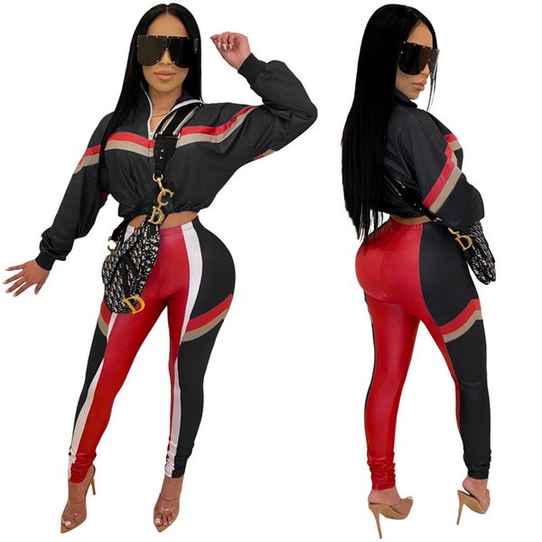 

fashion position printed longsleeves zipper two-piece suit longsleeves 2 piece pants set sports wear set, White