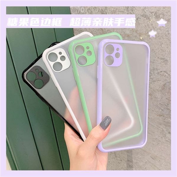 

simple solid transparent taro purple is suitable for 11pro maxx xr / se2 mobile phone case frosted frame 7 all inclusive camera 8plus anti