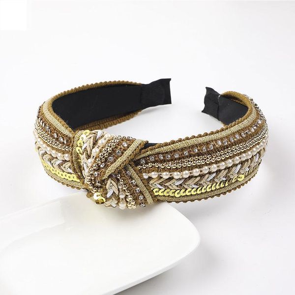 

cross knotted headband women wide side headwrap pearls sequins fashion head hoop temperament turban headwear hair accessories q sqckns