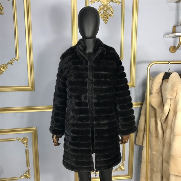 

genuine mink fur coat jacket winter women new fashion warm outerwear 201212, Black