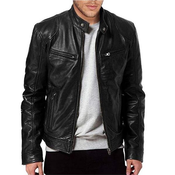 

smart cool meihuida collar standing casual wear genuine leather men fit warm jacket motorcycle real slim coat bkkrb, Black