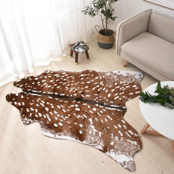 

fashion faux deer printed carpet velvet imitation leather rugs cowhide animal skins natural shape carpets decoration mats1