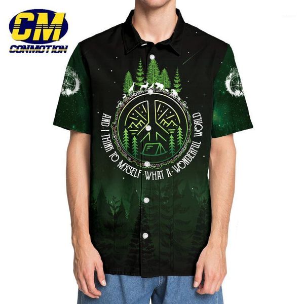 

green forest print casual men's 3d shirt1, White;black