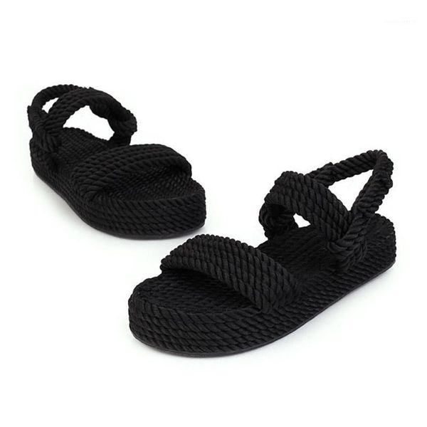 

2021 gladiator flat slip on straw summer women's sandals shoes woman1, Black