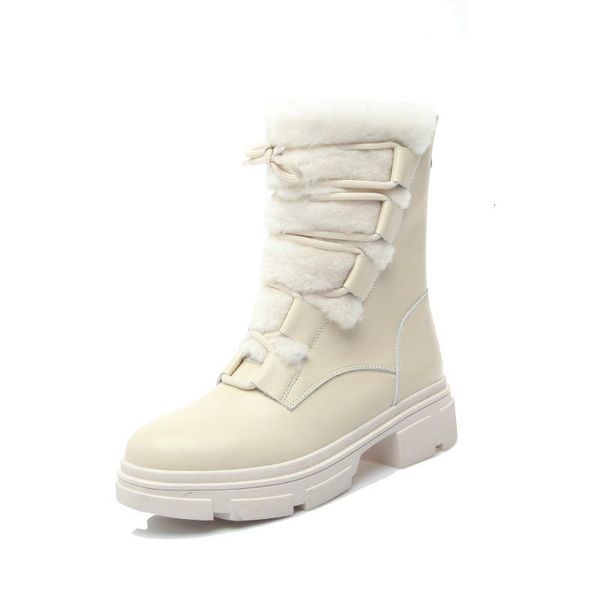 

winter 2021 russian female superior natural + lamb wool lining warm boots return platform shoes epe0, Black