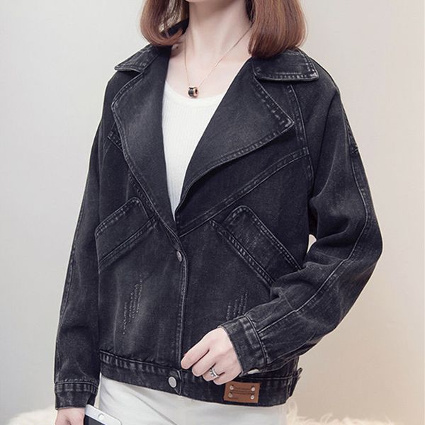 

women denim spring jacket plus size 5xl loose sleeve full fashion casual korean female cowboy outward coat r850 far8, Black;brown