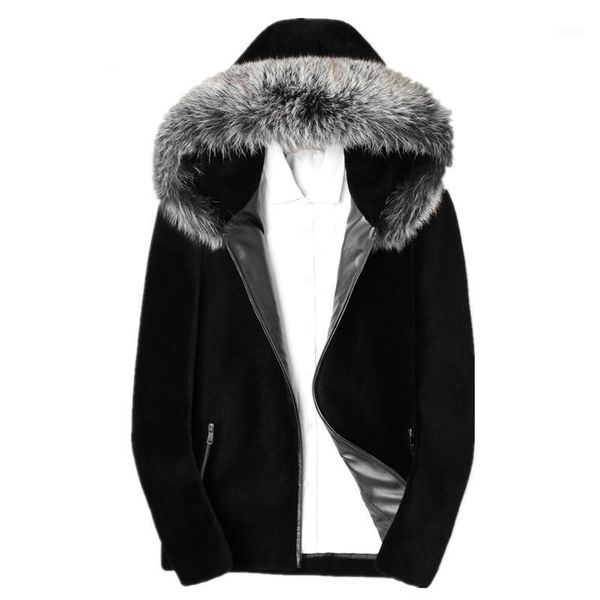 

real sheep shearling fur coat winter jacket men real fur collar warm outwear mens 100% wool coats chaqueta lsy088035 my16071, Black