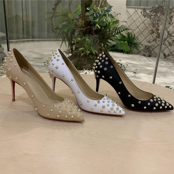 

2020 new model punk metal stiletto high heels party slash single rivet shoes pointed finger at stile 8.5-12cm mplk, Black