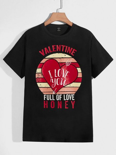 

men slogan & heart print tee 37k5#, White;black