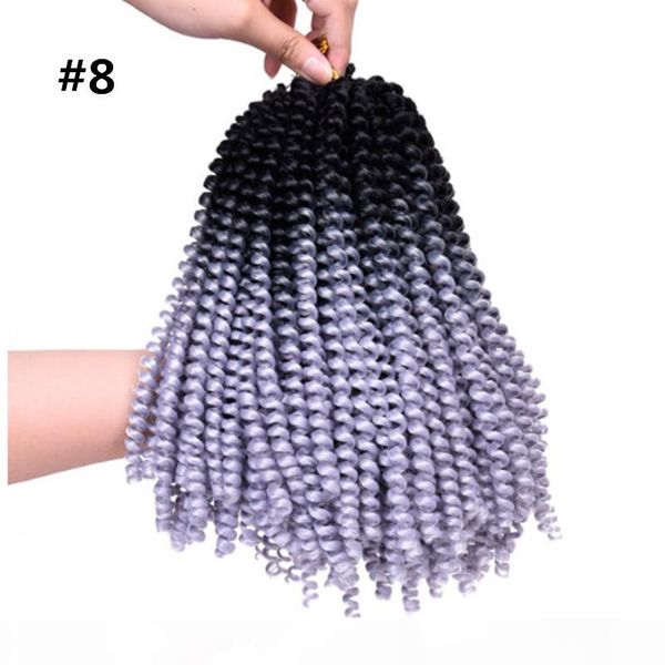 

8 inch spring twist crochet braids synthetic 30stands pack kanekalon bounce curly colorful hair extensions wig, Black