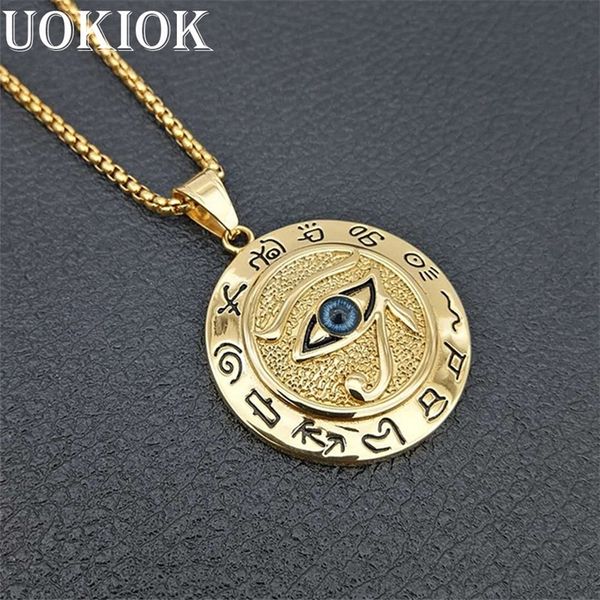 

egyptian the eye of horus pendant for women/men resale gold stainless steel evil eyes necklace egypt round jewelry 201014, Silver