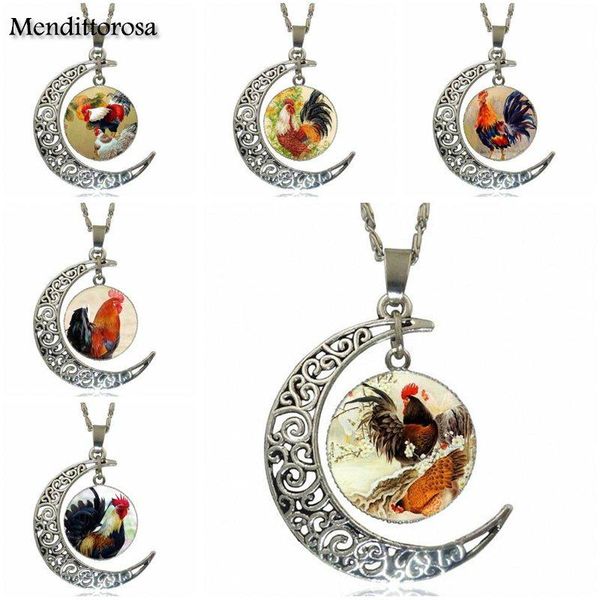 

pendant necklaces ej glaze for women men party rooster design fashion glass crescent moon necklace pendants, Silver