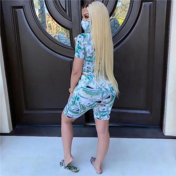 

женские 2 шт. напечатанный короткий набор с коротким рукавом, Black;brown