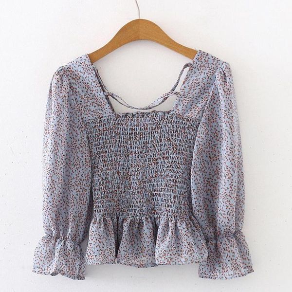 

lady fashion elegant women chiffon printing long sleeve casual shirts blouse harajuku lantern sleeve prairie chic new, White