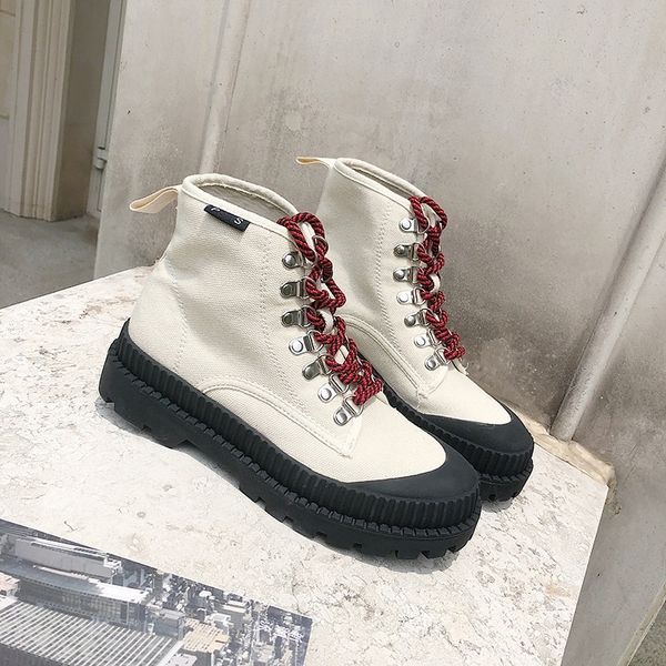 

winter motorcycle ankle boots canvas women boots fashion work shoes black round toe lace-up women shoes female boots t200425