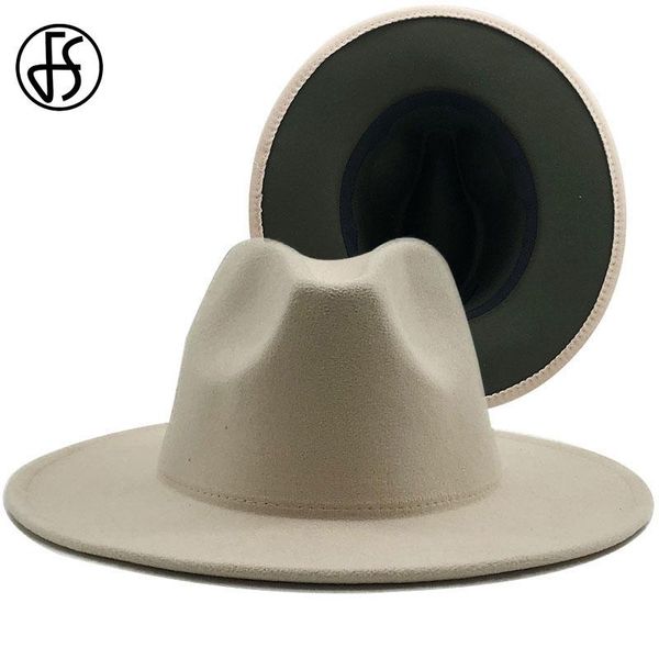 

fs cream army green red patchwork wool felt jazz fedora hats chapeau feutre women wide brim panama trilby cowboy caps, Blue;gray