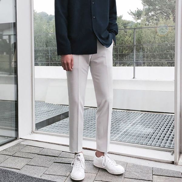 

korean style men's slim fit skinny casual pants high-quality suit pants grey/black color fashion trousers plus size m-2xl 201118