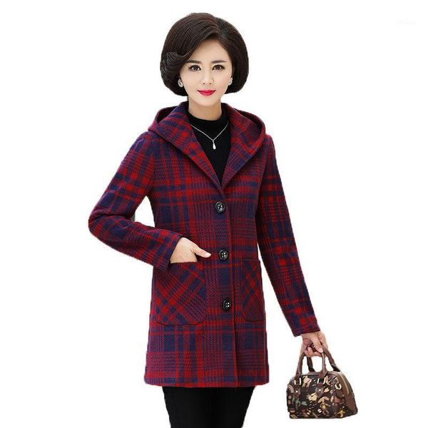 

women's wool & blends mother clothing coat autumn winter plus size woolen blend jackets middle-aged women coats female hooded overcoat, Black