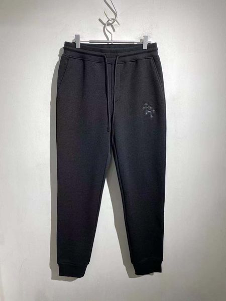 

new crosin jacquard fabric men's slim casual plush warm waffle pants, Black