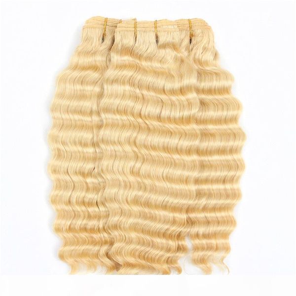 

yirubeauty brazilian 100% human hair 100g arround 1 piece blonde deep wave 613# kinky curly double wefts one bundle, Black