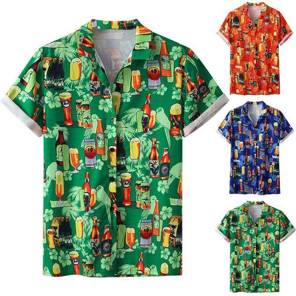 

stylish men beer festival printed style hawaiian shirt with short sleeves -3xl camisa masculina camisas hombre dropshipping, White;black