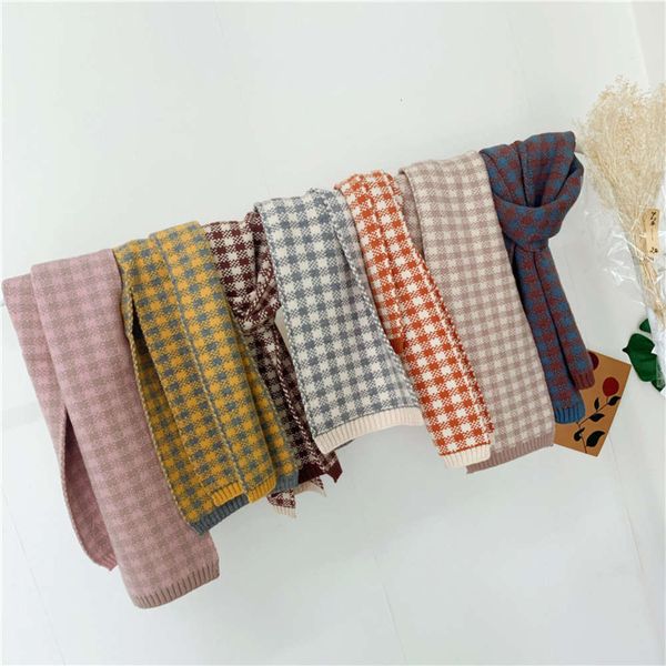 

children's color plaid j358 matching korean same knitting scarf autumn winter boys' and girls' wool neck gspw, Red;brown