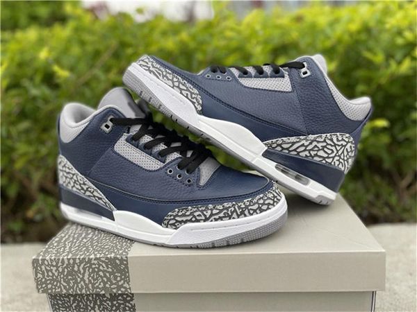 

air authentic 3 midnight navy sneakers cement grey white retro men women outdoor sports shoes with box