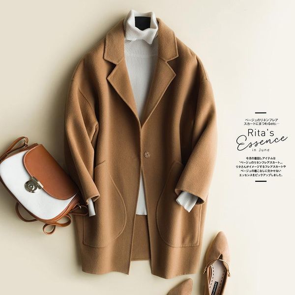 

2020 new double-sided nylon wool coat women's middle and long style cashmere autumn high-end woolen woolen coat1, Black