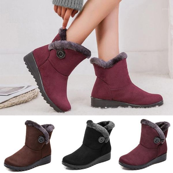 

boots winter snow faux leather women waterproof warm plush ankle flat shoes woman low-heeled female q301, Black