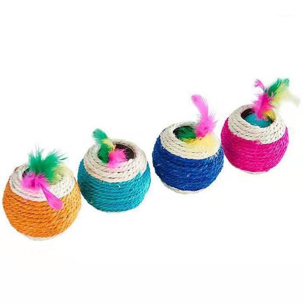 

cat toys toy 2-hole fake feather sisal rope ball catch interactive colorful kitten chew1