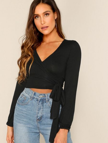 

surplice wrap knot crop tee s4od#, White