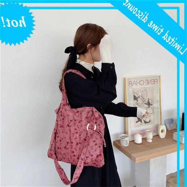 

rose flower women shoulder bags simple large capacity female travel casual tote corduroy cloth ladies shopping handbags hcn4