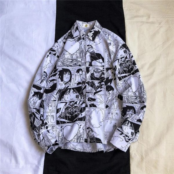 

long-sleeved loose flower shirt couple beach cardigan casual jacket blouse women men shirts punk korean ins naruto printed c1212, White;black